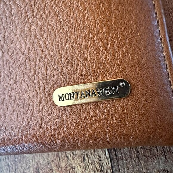 Montana West brown cluch with strap, brass studded 8" - Picture 10 of 11